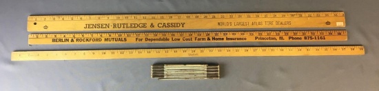 Group of 3 Vintage Advertising Yard Sticks and more