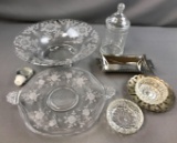 Group of glass bowl, platter, covered jar and more