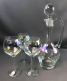 Crystal clear pearlescent handcrafted wine glasses and decanter