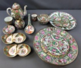 Group of Vintage Hand Painted Asian Dishes, teapot, cups and more