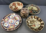 Group of Vintage Hand Painted Asian Plates, platters, bowls