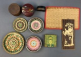 Group of coasters, cork art and other decor