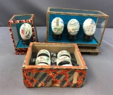 Group of Vintage Hand Painted decorative eggs and napkin holders