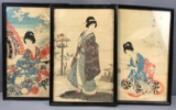 Group of 3 Framed Woodblock prints of Geisha girls