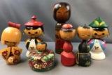 Group of Vintage wooden bobble head dolls and more