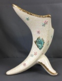 Vintage Hull Butterfly Footed Cornucopia Gold Trimmed Pottery Vase