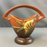 Vintage Roseville Burnt Orange Freesia Basket Vase No. 390