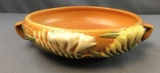 Vintage Roseville Burnt Orange Freesia Dual Handled Console Bowl No. 464