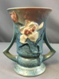 Vintage Roseville Magnolia Double Handled Blue Vase No. 88