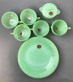 Group of Vintage Jadeite dishes in box with stickers