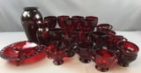 Group of Vintage Moon Drops Ruby Glassware