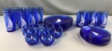 Group of Vintage Moderntone Cobalt Blue Ships Glassware