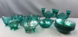 Group of Vintage Ultramarine Swirl Depression Glass Candle holders and more