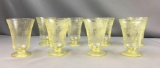 Group of 8 Depression Glass Yellow Florentine Poppy 4 inch Footed Juice Tumblers