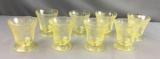 Group of 8 Depression Glass Yellow Florentine Poppy Footed Juice Glasses