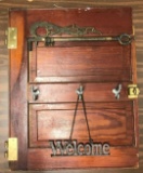 Wooden repurposed cabinet door coat rack/key holder