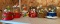 Group of six Peanuts Christmas snow globes