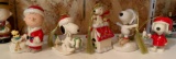 Group of five Lenox peanuts Porcelain Christmas ornaments and figuring