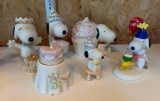 Group of six Lenox Peanuts Snoopys birthday party porcelain figurines