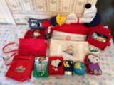Group of Peanuts bags, Bank, decor and more