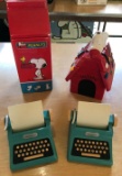 Group of Peanuts Cookie Jars and typewriters