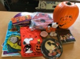 Group of Peanuts Halloween decor and party supplies