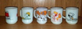 Group of 5 Vintage Fire King Peanuts Snoopy Collectible Coffee Mugs