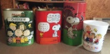 Group of 4 Peanuts Snoopy Garbage Cans