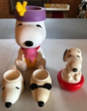 Group of 4 Peanuts cups, baby toy, cookie jar