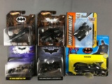 Group of 6 Batmobile Batman die cast vehicles in original packaging