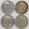 Lot of (4) Peace Silver Dollars.