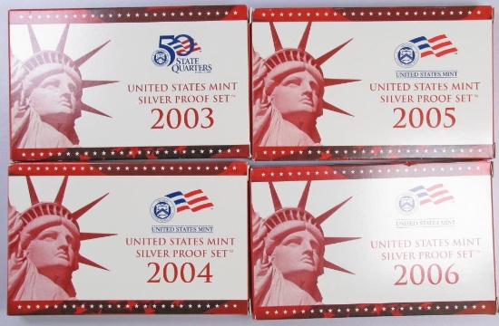 Lot of (4) U.S. Silver Proof Sets - 2003, 2004, 2005 & 2006.