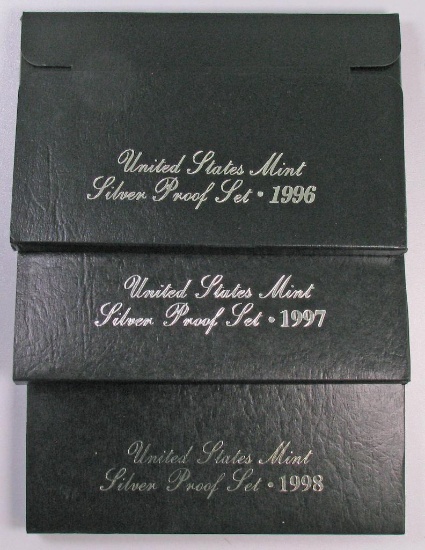 Lot of (3) U.S. Silver Proof Sets - 1996, 1997 & 1998.