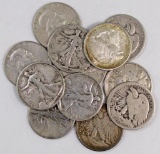 Lot of (12) Walking Liberty & Franklin Silver Half Dollars.