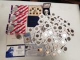 Box full of misc mostly U.S. Coins, Silver Commemoratives, Coin Sets, Dollars, Halves & Quarters.