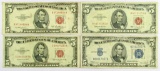 Lot of (4) $5 Silver Certificate & Legal Tender Notes.