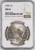 1934 P Peace Silver Dollar (NGC) MS62.