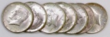 Lot of (7) 1964 Kennedy Silver Half Dollars.
