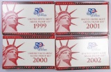 Lot of (4) U.S. Silver Proof Sets - 1999, 2000, 2001 & 2002.