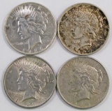 Lot of (4) Peace Silver Dollars.