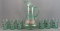 Vintage seven piece mint green glass of lemonade set with hand painted floral design