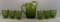 Vintage seven piece olive green pressed glass lemonade set
