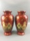Group of 2 Vintage Rosewood Oriental Vases.