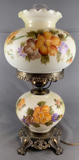 Vintage electrified table lamp with floral design