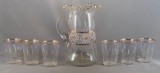 Vintage seven piece glass lemonade set with enamel design