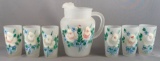 Vintage seven piece frosted glass of lemonade set with the hand-painted floral design