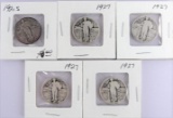 Lot of (5) Standing Liberty Quarters includes (4) 1927 & 1929 S.