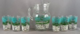 Vintage seven piece glass lemonade set with floral design