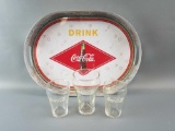 Coca Cola Tray & 3 Glasses.