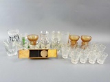 Group of 27 Shot Glasses & Coin Trick Box.